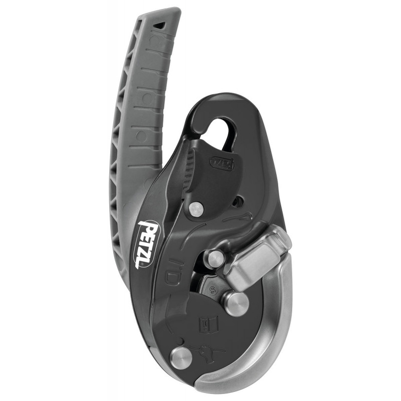 Petzl Klettergerät mit Sicherungsmechanismus für sicheres Abseilen und Klettern.