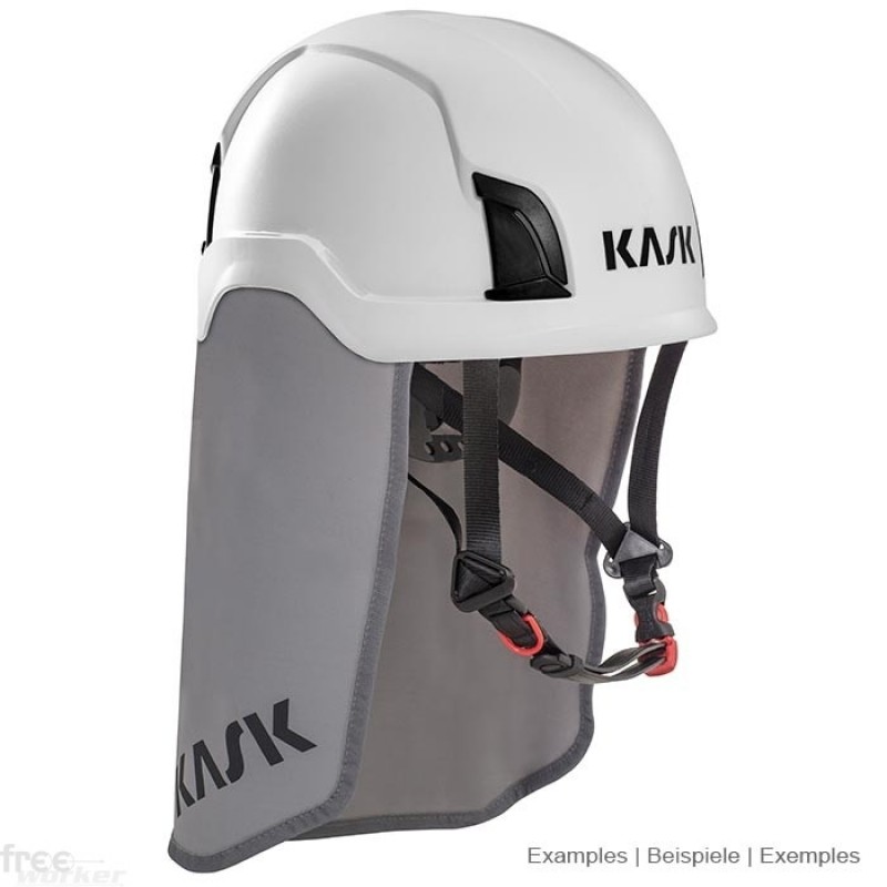 Kask Helm mit Nackenschutz für Sicherheit bei Arbeiten in der Höhe, ideal für Bau und Industrie.