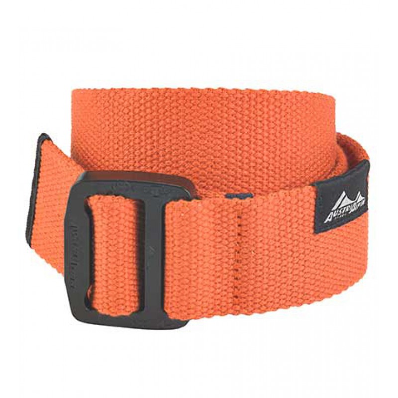 Oranger Gürtel aus strapazierfähigem Material mit schwarzer Schnalle, ideal für Outdoor-Aktivitäten und Freizeitmode.