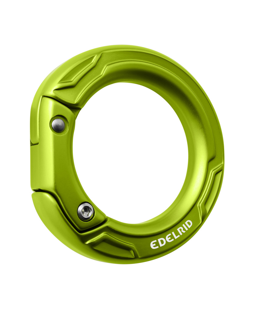 Grüner Karabiner von Edelrid, ideal für Klettern und Outdoor-Aktivitäten, robust und leicht.