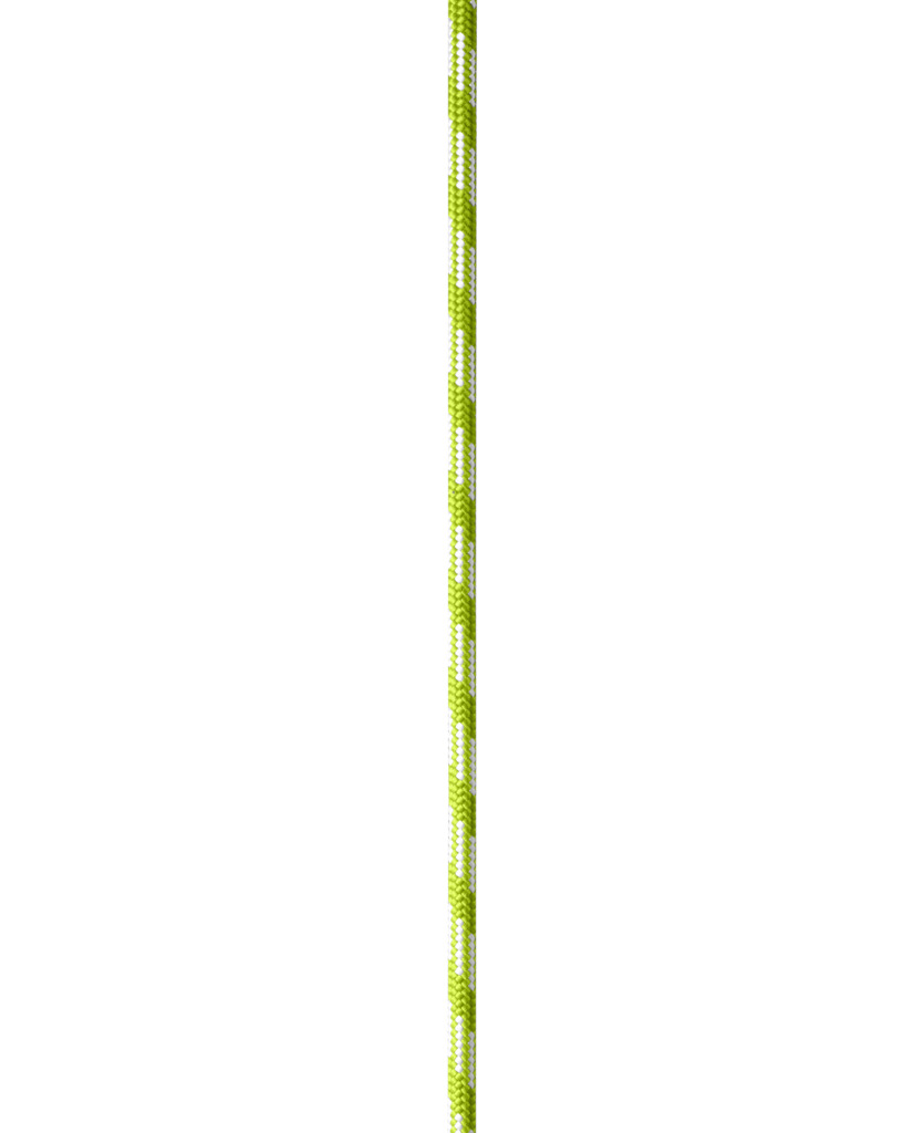 Grüne Kletterleine mit weißen Streifen, ideal für Outdoor-Aktivitäten und Klettern.