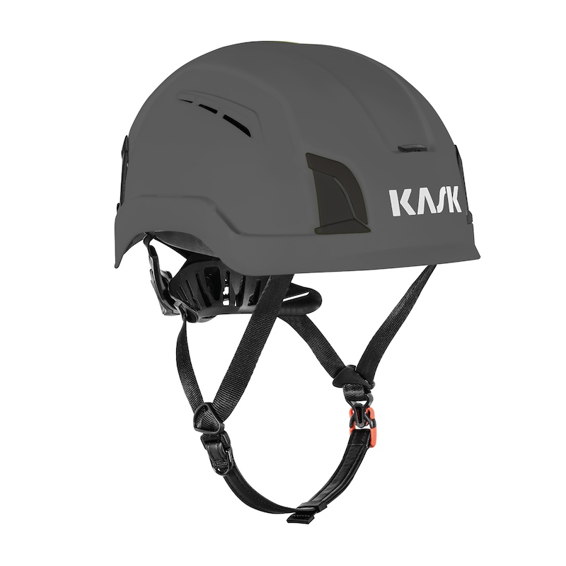 Kask Helm in Schwarz, ideal für Klettern und Arbeiten in der Höhe, mit verstellbarem Riemen und modernem Design.