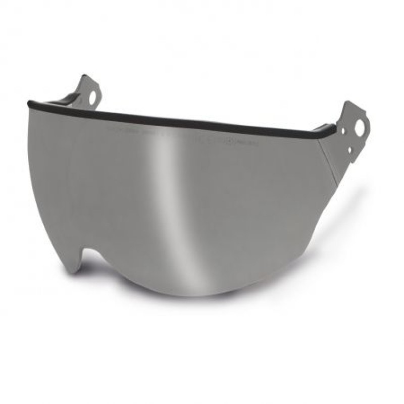 Sichtschutzschild aus Metall für Schutzhelme, ideal für industrielle Anwendungen und Sicherheitsarbeiten.