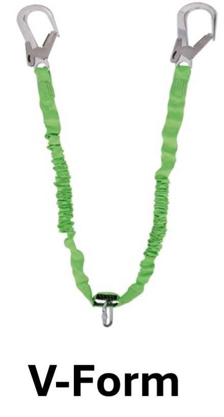 Grüne Sicherheitsleine mit zwei Karabinerhaken für Kletter- und Sicherungsanwendungen.