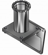 Technische Zeichnung eines Metallhalters mit zylindrischem Rohr und Montageplatte für industrielle Anwendungen.