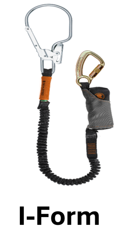 Sicherheitsleine mit Karabiner und elastischem Gurt für Kletter- und Sicherungsanwendungen.