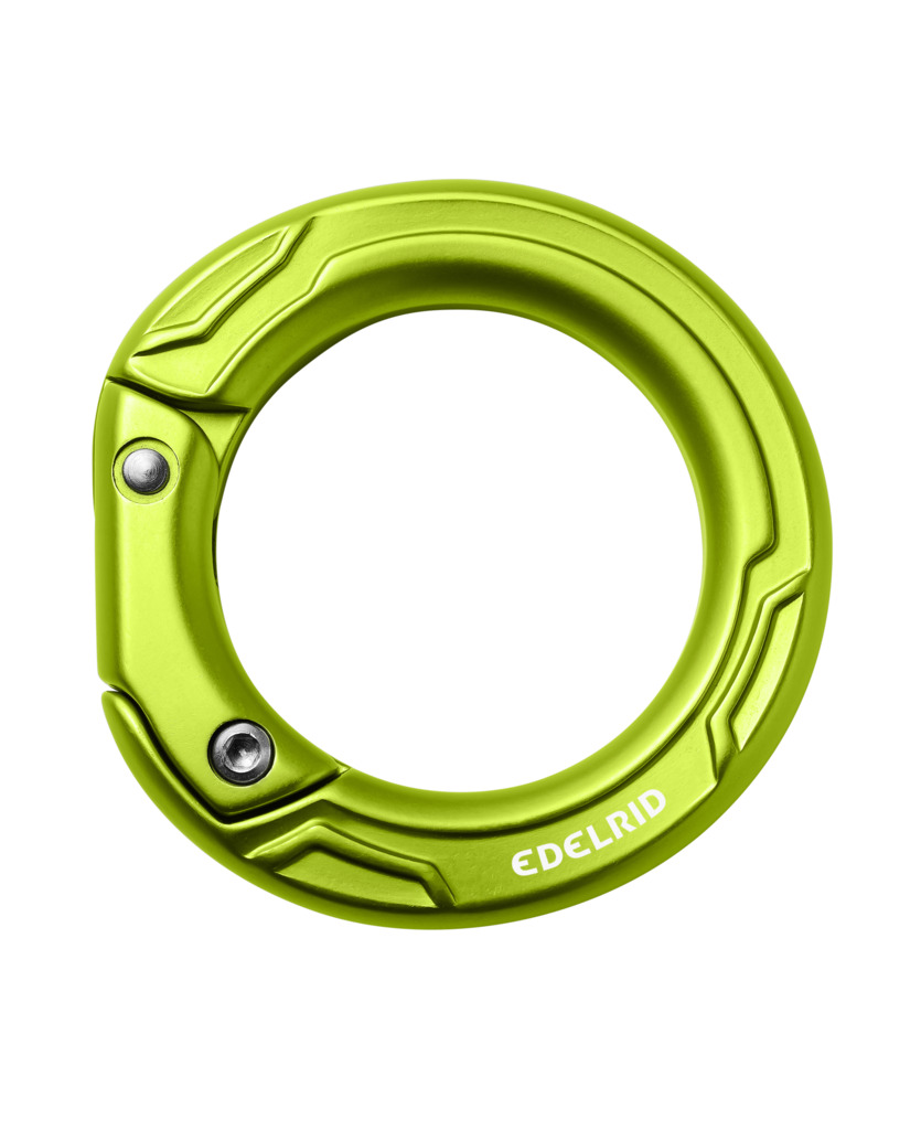 Edelrid Karabiner in leuchtendem Grün, ideal für Klettern und Outdoor-Aktivitäten.