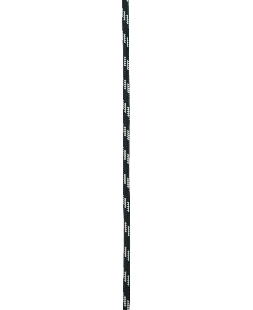 Schwarzer Kordelzug mit weißen Streifen, ideal für Bekleidung und Accessoires.
