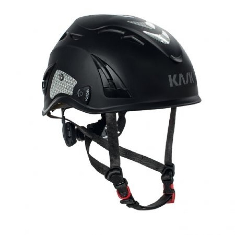 Schwarzer Kask Helm mit reflektierenden Elementen, ideal für Klettern und Outdoor-Aktivitäten.