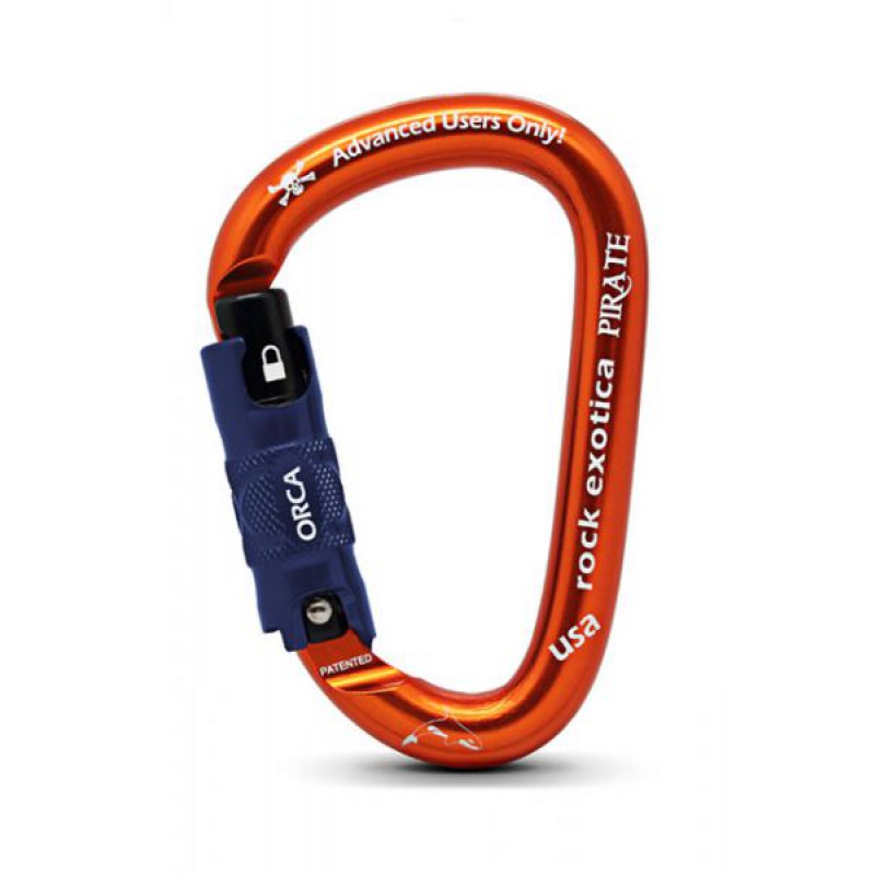 Oranger Kletterkarabiner mit Schraubverschluss, ideal für erfahrene Kletterer und Outdoor-Aktivitäten.