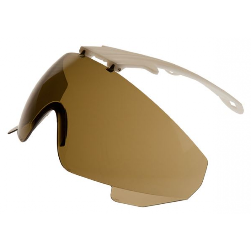 Sportliche Sonnenbrille mit braunen Gläsern und weißem Rahmen, ideal für Outdoor-Aktivitäten.
