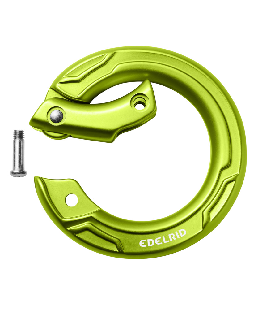 Edelrid Karabiner in grün mit Schraube, ideal für Klettern und Outdoor-Aktivitäten.