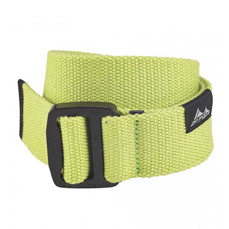 Leuchtend grüner Gürtel aus strapazierfähigem Material mit schwarzer Schnalle.