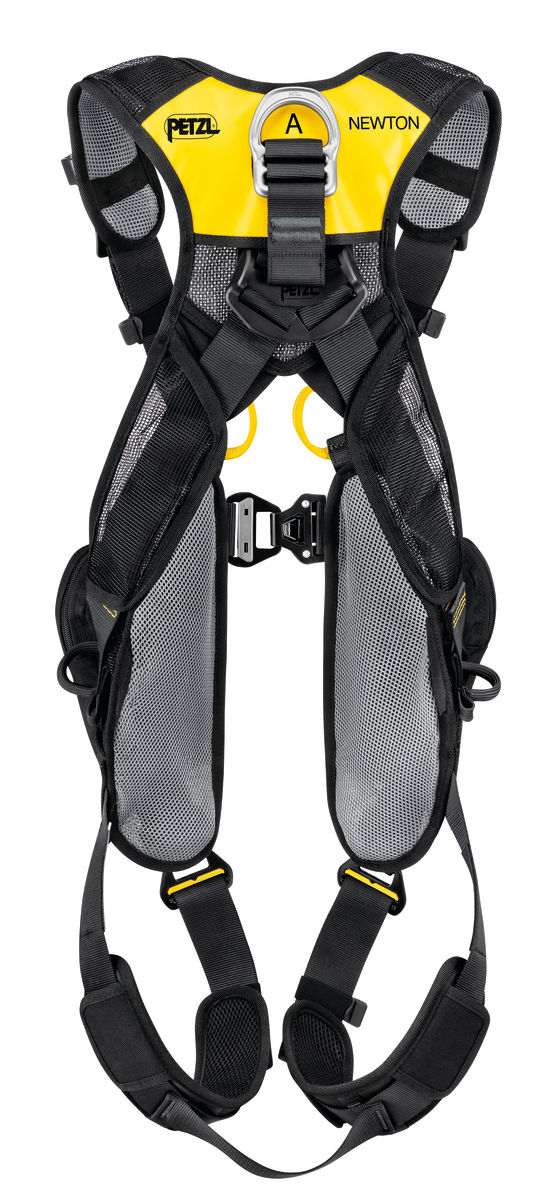 Petzl Newton Auffanggurt mit gelben und schwarzen Elementen, ideal für Höhenarbeiten und Sicherheitsanwendungen.
